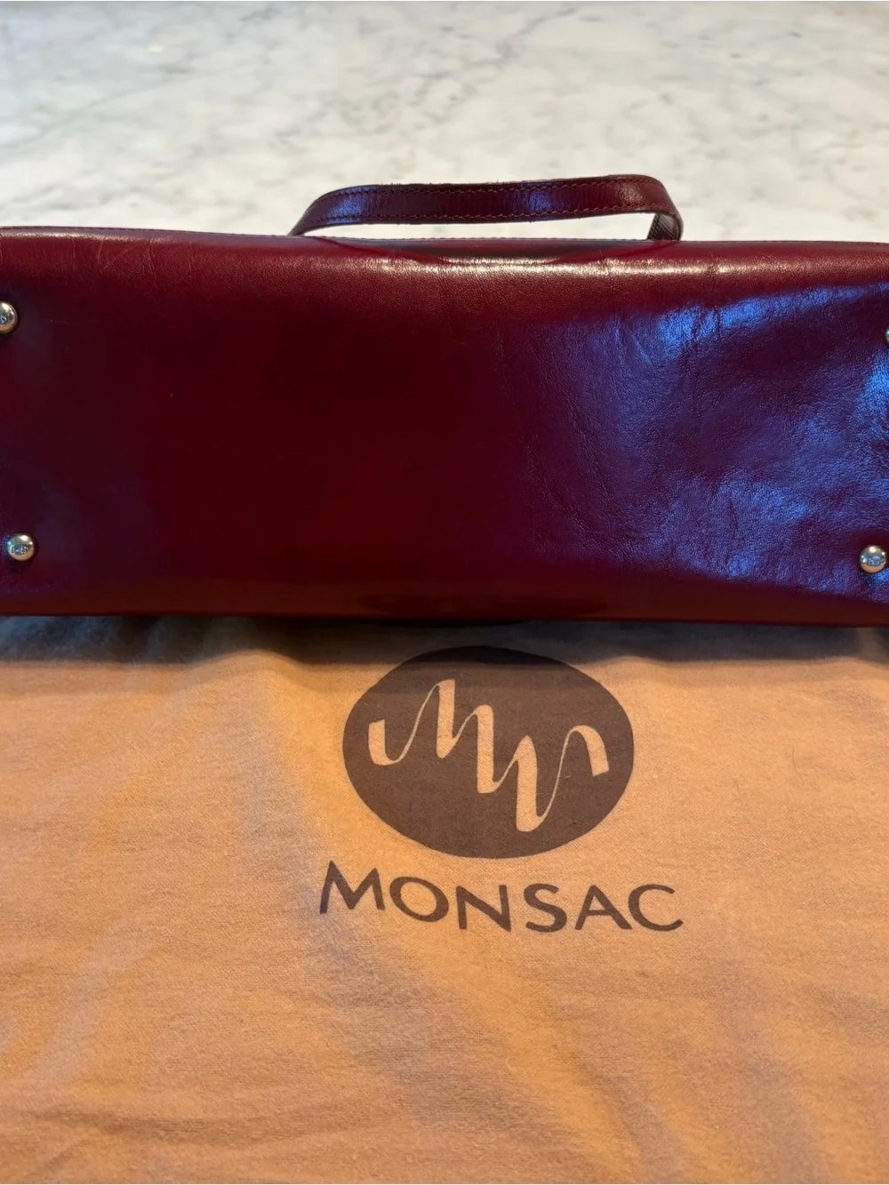 Vintage MONSAC Red Oxblood Leather Shoulder Bag Satchel with Dust Bag - Picture 3 of 6